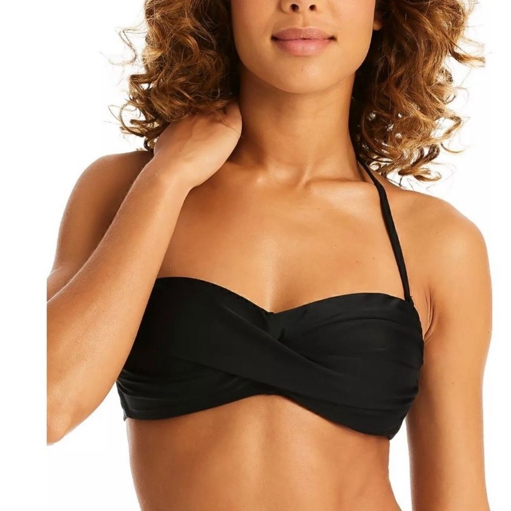 BAR III Twist Bandeau Bikini Top Black Size XS